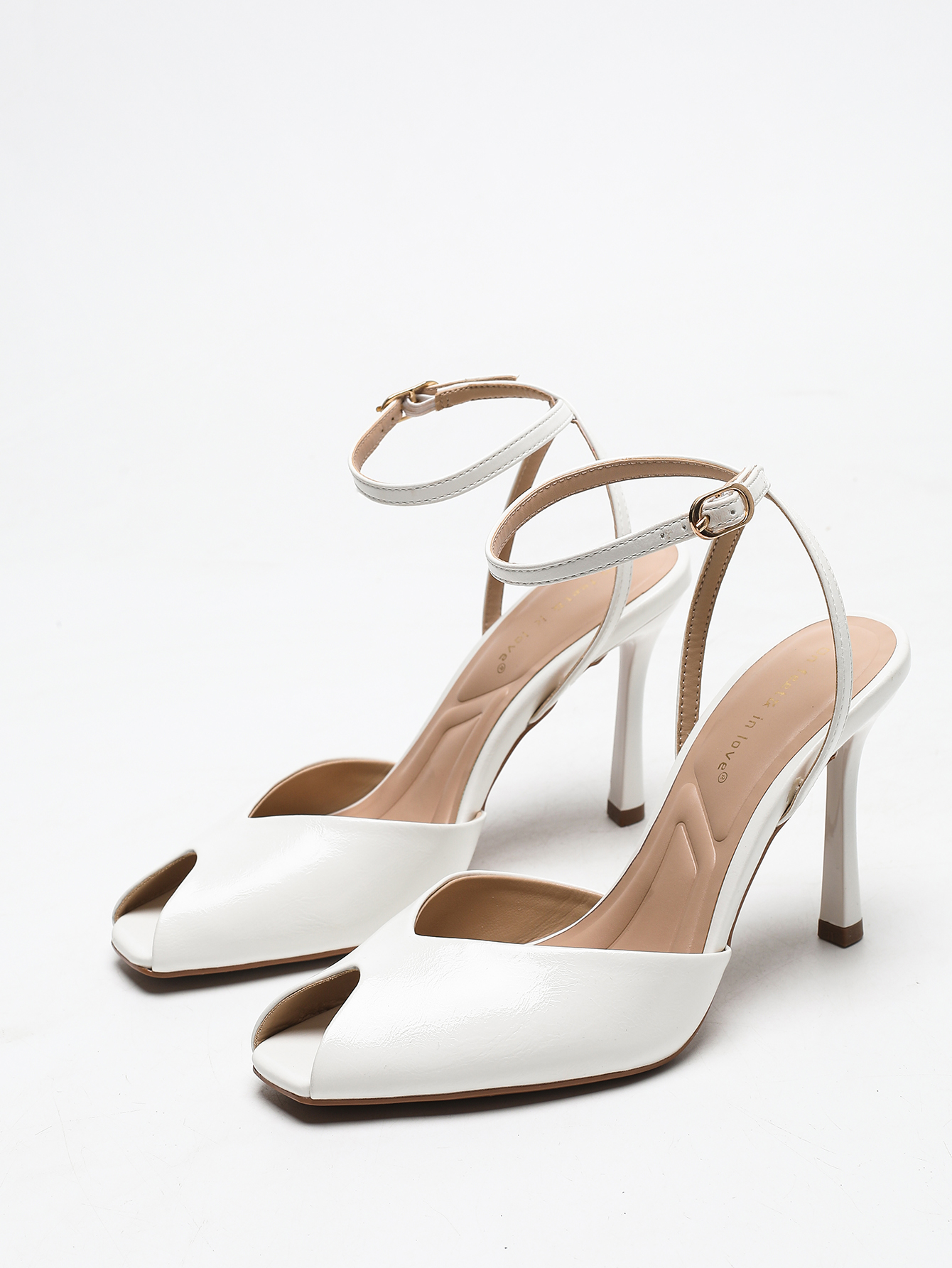 Peep Toe Heels - Chic Square-Toe Leather Peep-Toe Slingback Stiletto