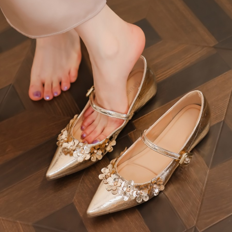 Women Shoes Mk - Flower Women Mary Jane Shoes Pointed