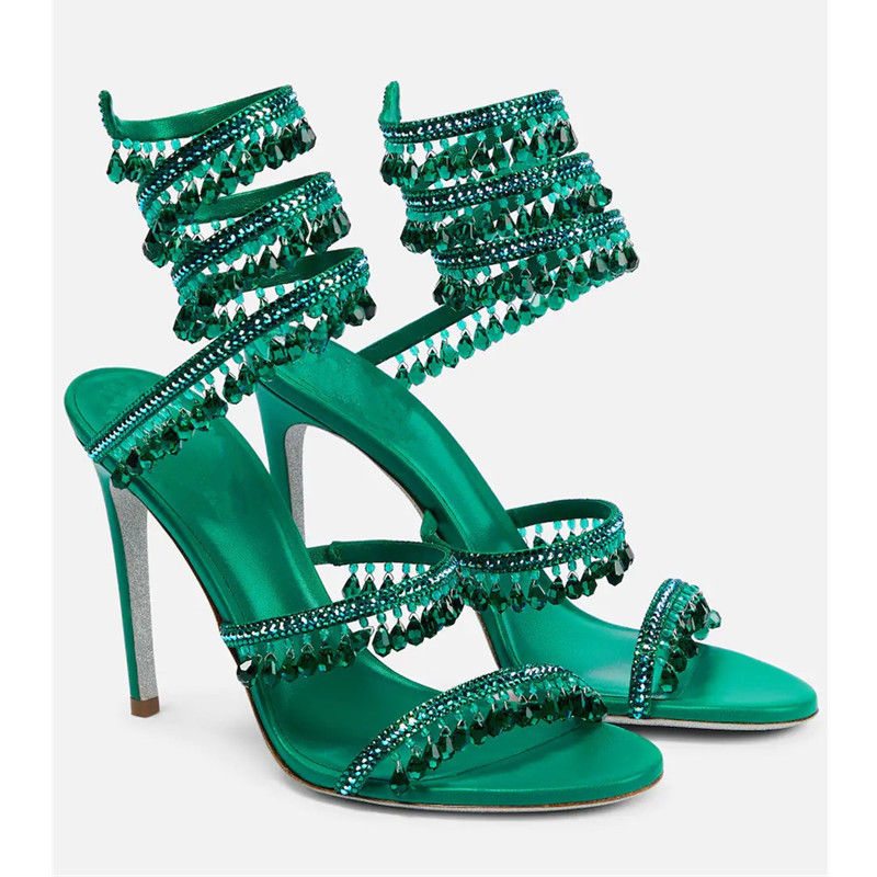 Sexy Green Crystal Fringe Stil – Peep Toe Heels Bewertung und Preis