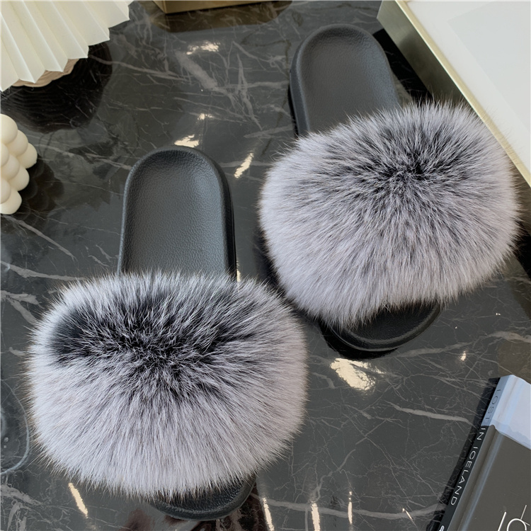 Real Fur Slides Summer Fox Fur – Women'S Shoes Navy Blue Bewertung und Preis