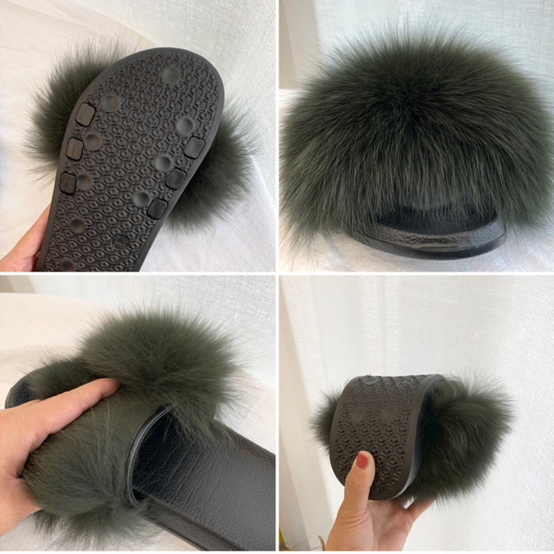 Real Fur Slides Summer Fox Fur – Women'S Shoes Navy Blue Bewertung und Preis