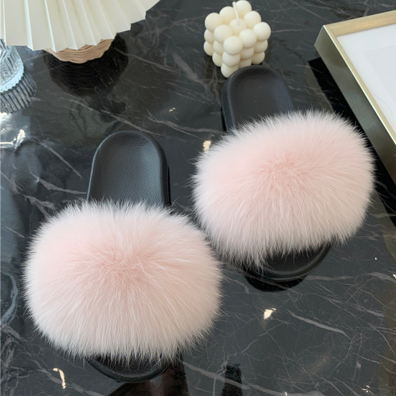 Real Fur Slides Summer Fox Fur – Women'S Shoes Navy Blue Bewertung und Preis