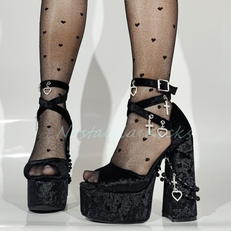 Gothic Black Velvet Platform H – Peep Toe Heels Bewertung und Preis