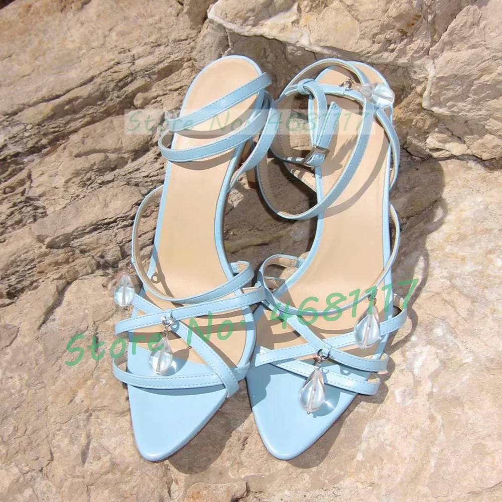 Blue Cross Strap Sandals With  – Clear Strap Heel Bewertung und Preis