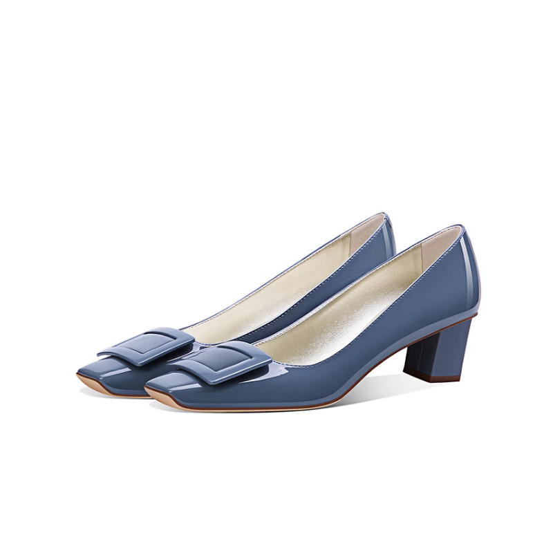 Elegant Blue Square Buckle Pum – Women'S Shoes Navy Blue Bewertung und Preis