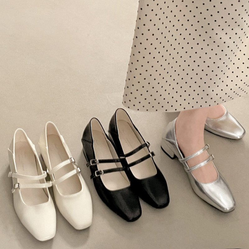 Square Toe Low Heel Women Silv – Mary Jane Shoes Bewertung und Preis