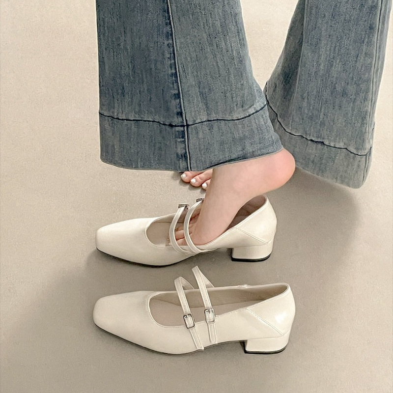 Square Toe Low Heel Women Silv – Mary Jane Shoes Bewertung und Preis