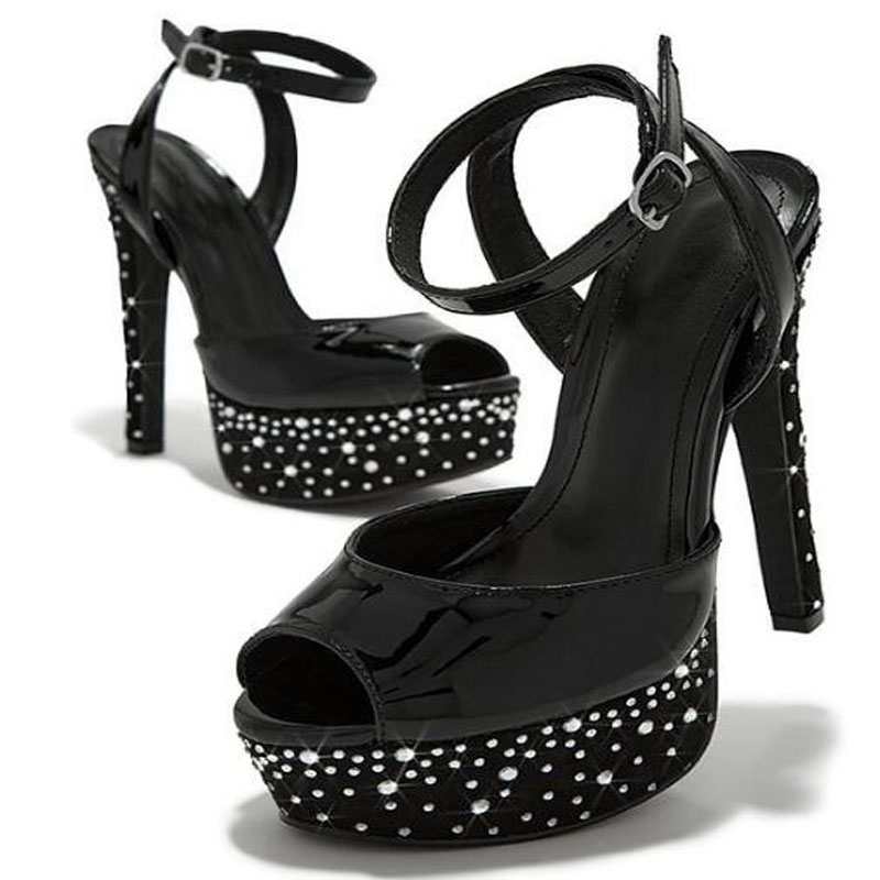 Luxury Women Gold Black Shiny  – Peep Toe Heels Bewertung und Preis