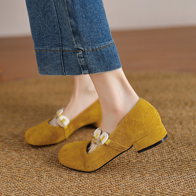 Women Mary Jane Flats Cow Sued – Low Block Heel Pump Bewertung und Preis