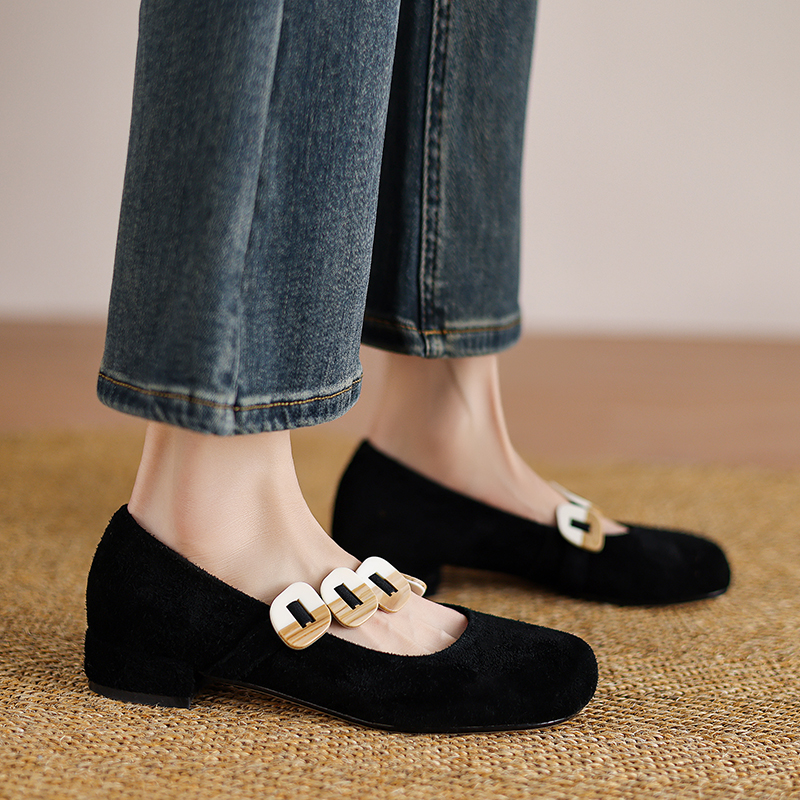 Women Mary Jane Flats Cow Sued – Low Block Heel Pump Bewertung und Preis